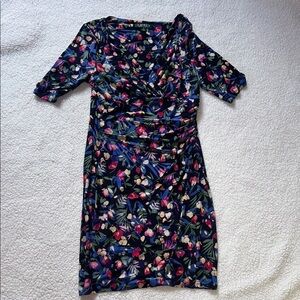 Lauren Ralph Lauren Pink and Blue Sheath Dress V-Neck 3/4 Sleeve